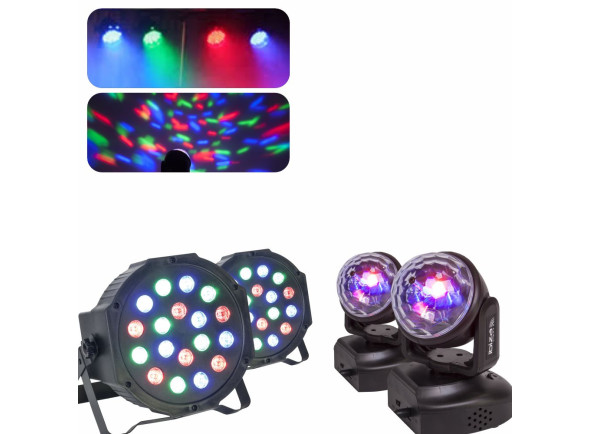 Egitana 2x Moving Head RGB 18W e 2x Projetor PAR 18 LEDs RGB DMX Egitana 2x Moving Head RGB 18W e 2x Projetor PAR 18 LEDs RGB DMX